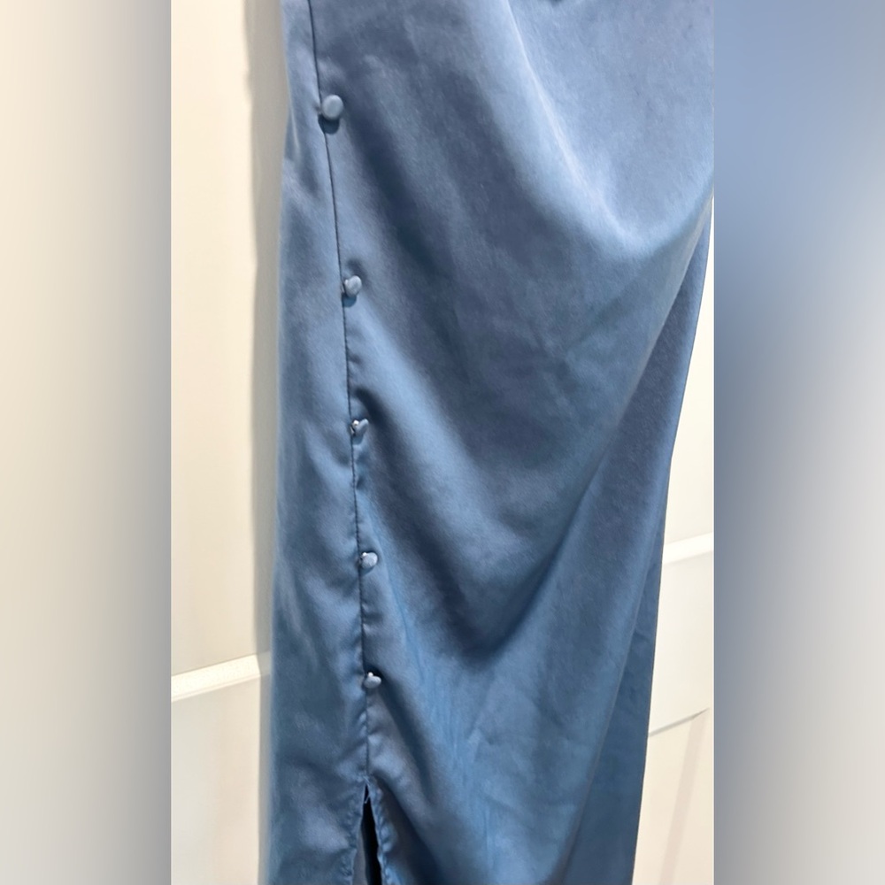 Cider Blue Satin Slip Dress NWT Size S Cowl Neck Wedding Guest Cocktail Party - Picture 4 of 9
